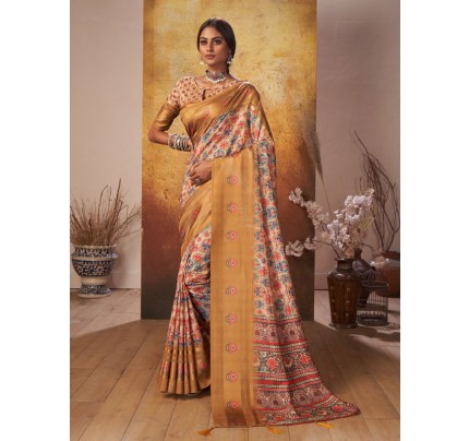 Stunning Look Silk Digital Printed Saree with Latkans on Pallu