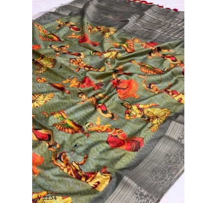 Stunning Look Soft Banarasi Silk Kalawati Designe Zari Work And Majestic Contrast Kalamakri Designe Print Saree