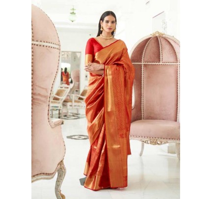 Beautiful Red Color Soft handloom Weaving silk Saree