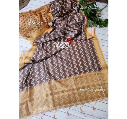 Digital Printed Soft Chanderi Cotton Saree with contrast Printed Blouse