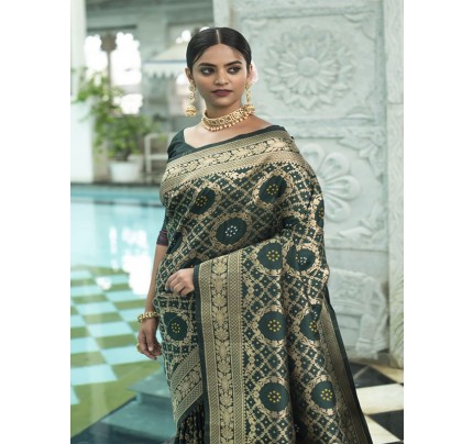 Attractive Look Pure Banarasi Silk Saree with Bandhani type meenakari woven pattern