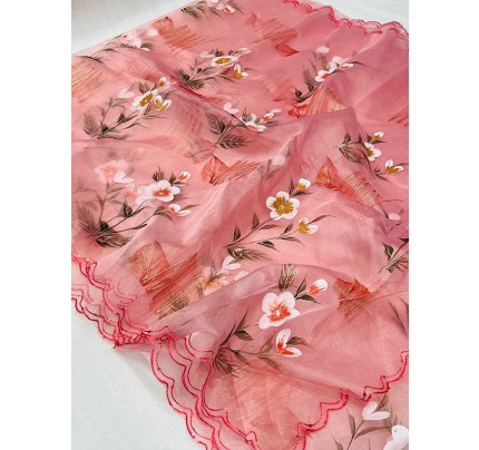 Gorgeous Style Organza Saree with hand Prints Foil Motif AllOver