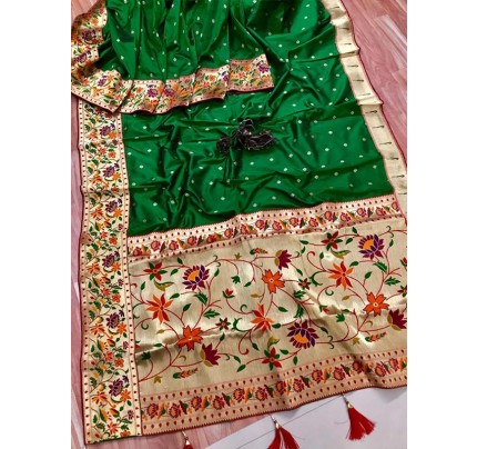 Function wear Green color Pure Kanchipuram Silk Saree 