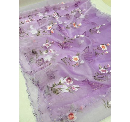 Gorgeous Style Organza Saree with hand Prints Foil Motif AllOver