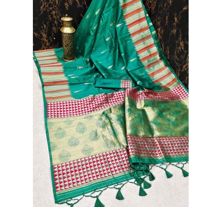 Festival Look Tussar Silk weaving Saree with resham woven butti & Pallu