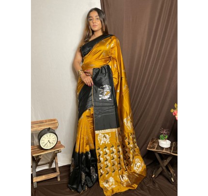 Traditional Banarasi Silk Saree with Rich Pallu & Antique Weaving Gold Zari