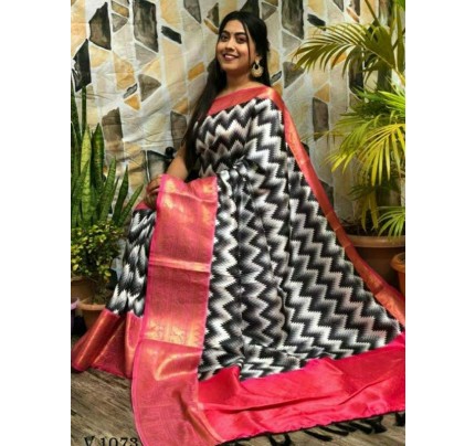 Stylish Look Multi Colour  Royal Flower Print Soft Silk Banarasi Saree