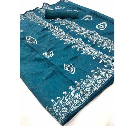 Branded soft cotton with sequence with battik print with mirror work 