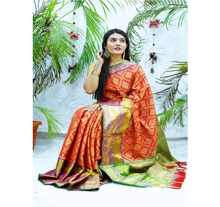 Ethnic Kancipuram Silk Saree outstanding vibrant creativity pure zari weaving Border with elegant touchable