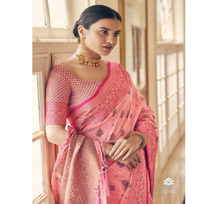 Pink Colour Tussar Silk weaving Saree