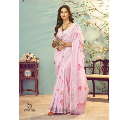  Soft linen silk with beautiful Brush Print Saree