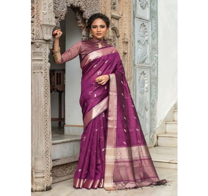 Amazing Stylish Silk weaving Saree with AllOver Zari woven butti with Silver and Gold zari Pallu
