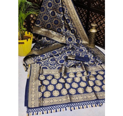 New Superhit Banarasi Silk Saree with Bandhani type meenakari woven pattern