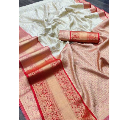 Wedding Wear Kanchipuram Handloom Silk Saree with Rich Zari Wooven Border