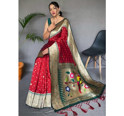 Unique Style Paithani Silk Saree with Meenakari Zari Weaving Motifs