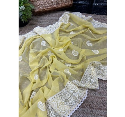 Stunning Pure Simmer Silk Saree with viscose thread work & cotton white Border