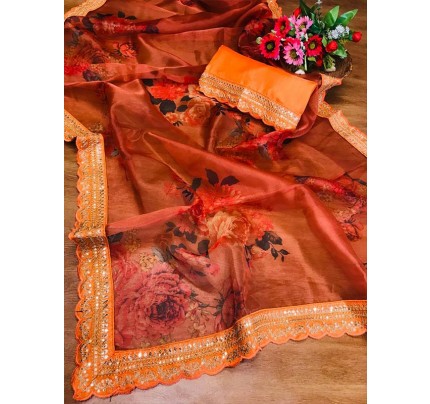Premium Organza Printed Saree with sequence lace border