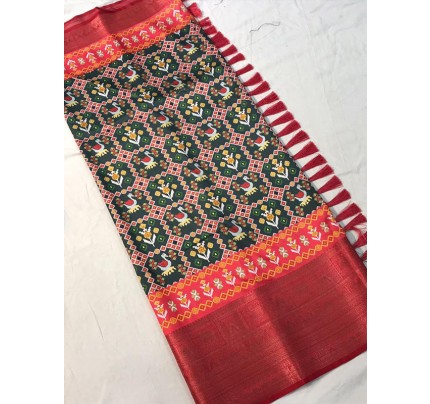 Traditional Soft Zari Weaving Silk Patola Digital printed Saree