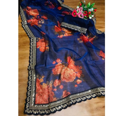 Premium Organza Printed Saree with sequence lace border