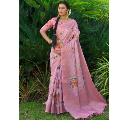 Wedding Look Munga Silk weaving Digital Printed Saree with zari woven border & pallu