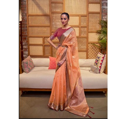 Floral Style Two Tone Weaving Organza Saree
