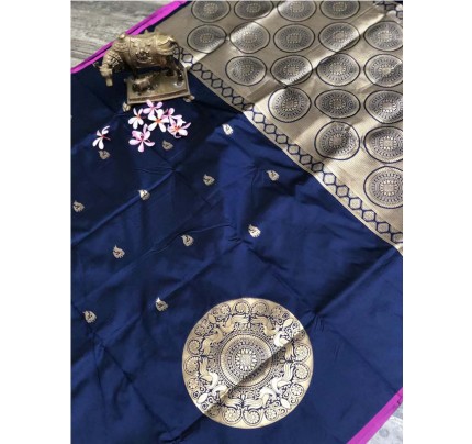 Stunning Look Blue Color Banarsi Silk Fabric Saree