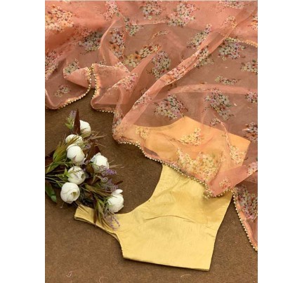 Pure Soft Organza Saree With Beautiful Floral Print Nd Heavy Fancy Golden Lace Border