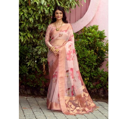 Attractive Look Orgenza Silk weaving Digital Print Saree with AllOver Sequence