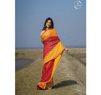  Beautiful Red Color Moss with foil  Bandhni foily Saree