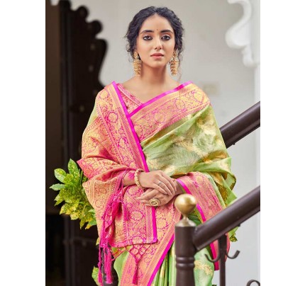 Pretty Look Soft Tissue Silk With Banarasi Border Saree