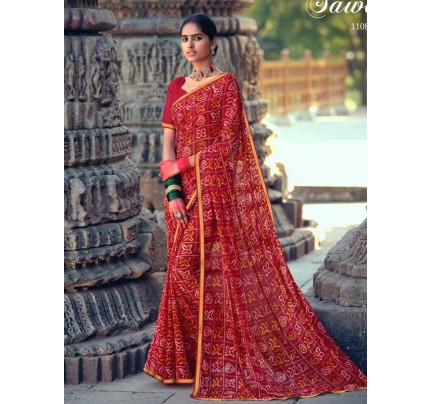 Celebrity Style Georgatte Saree with Fancy Lace