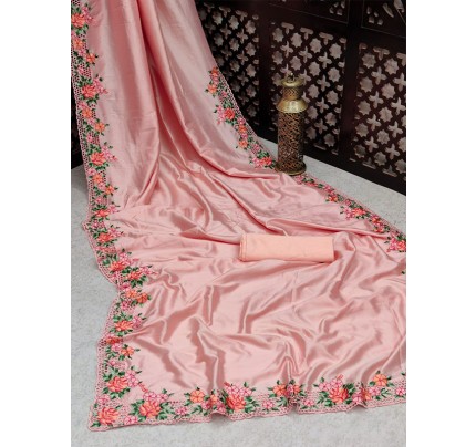 Latest Modern Soft Silk Saree with beautiful embroidered work AllOver
