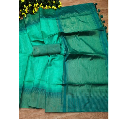Ikkat Style Silk Saree with zari woven contrast with fancy tassels