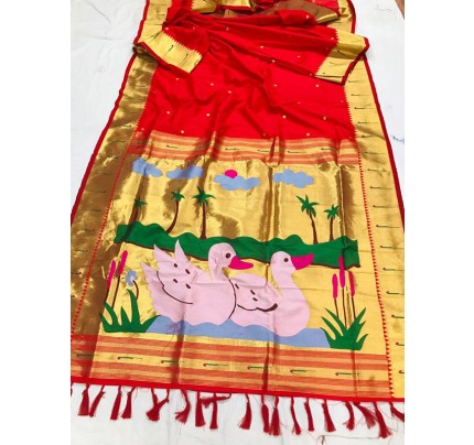 Gorgeous Style Paithani Silk Kanchipuram Saree with Gold  zari weaving