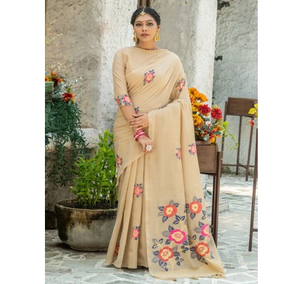 Festival Look Pure Linen Saree with resham woven butti & Pallu