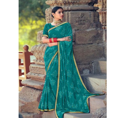 Celebrity Style Georgatte Saree with Fancy Lace