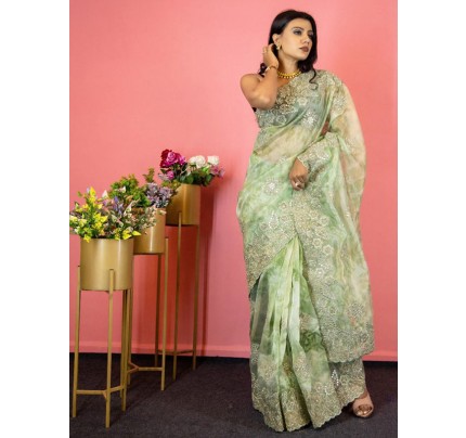 Stunning Look Organza Silk Saree with gota work all over & beautiful cutwork border