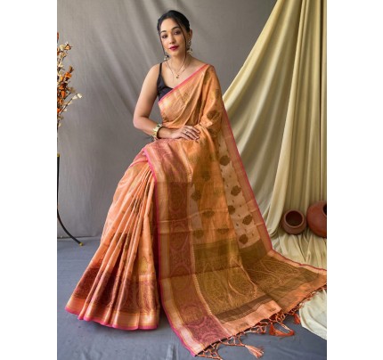 Special Edition Linen Silk Saree with unique Motif design  