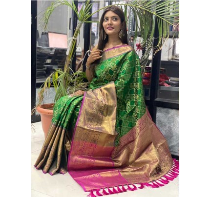 Pretty Look Multi Color Banarasi Silk Fabric with Big Peacock Jari work Rich Pallu 