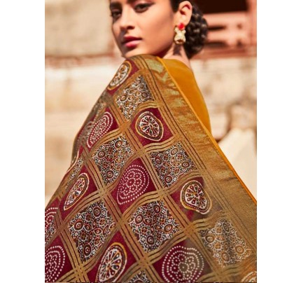  Soft Brasso Silk Beautifully Printed Paithani Designer worked BlouseSaree