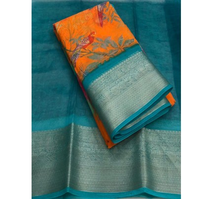 Finnest Look Organza Silk Saree With Excellent Colour Combinations With Latest Colouring Techniques Saree