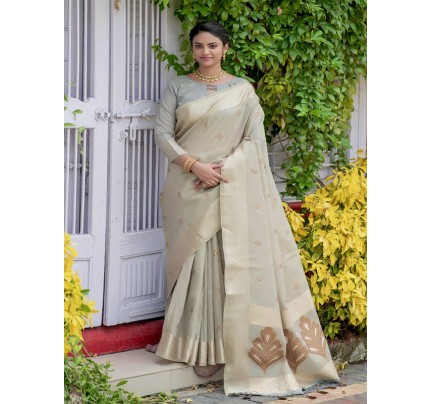 Pretty Look Linen tissue Saree with zari border & exclusive zari woven butti