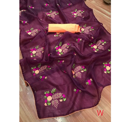 Classic Look Organza Silk Saree with embroidery work
