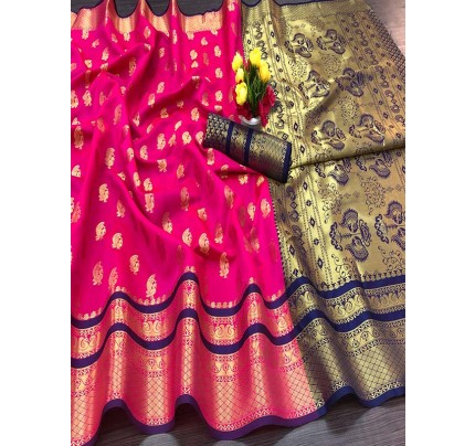 Designer Stylish Soft Lichi Silk Saree with Thread Zari Work & Rich Pallu