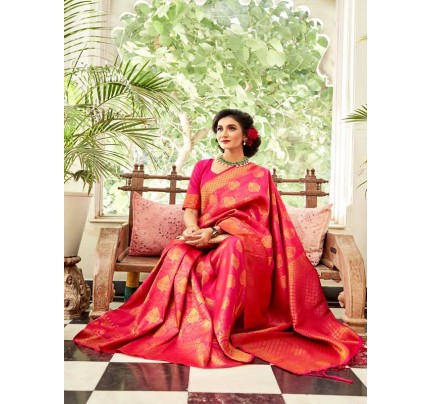  Beautiful Pink Color Soft Handloom Weaving silk Saree