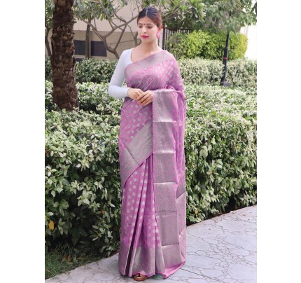 Stunning Look Muslin Saree with Fine silver zari weaving & Rich Pallu