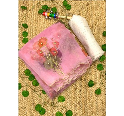 Stunning Look Soft Organza Silk Saree With Beautiful Floral Print Nd Khatli 