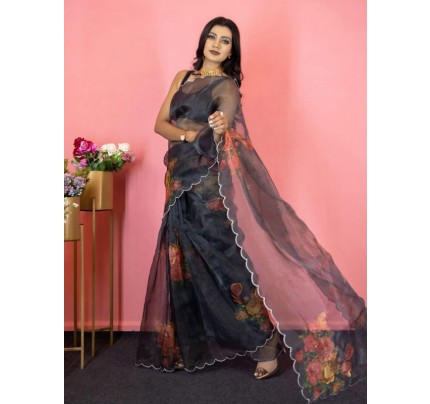 Classic Look Soft pure Organza Sequence work Digital printed Saree