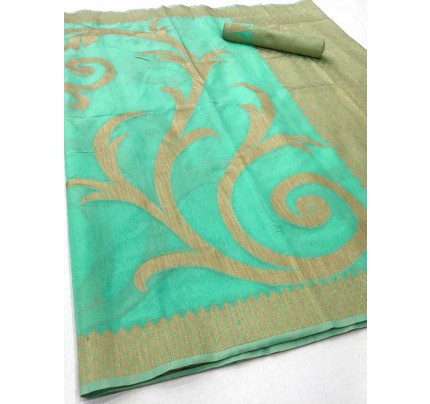 New Designer Cyan Colour  Soft Modal cotton with Designer weaving Saree