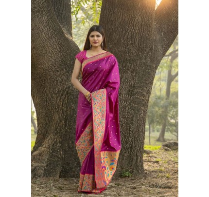 Rich Look Wine Colour Patch Weaving Border With Soft Silk Saree